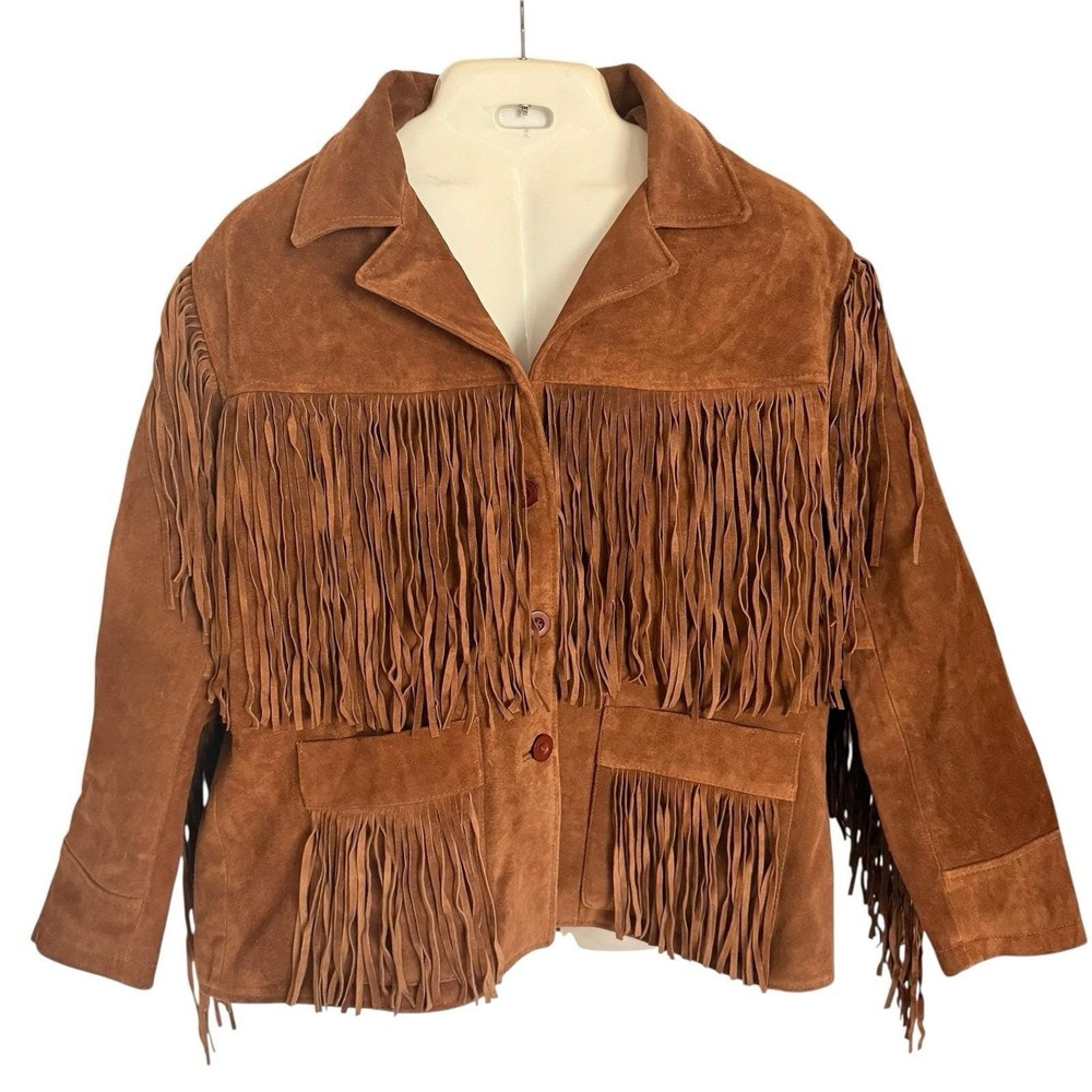 VTG Leather Gallery Western Fringe Jacket Tag 2XL Fits Slim M/L 22" PTP READ